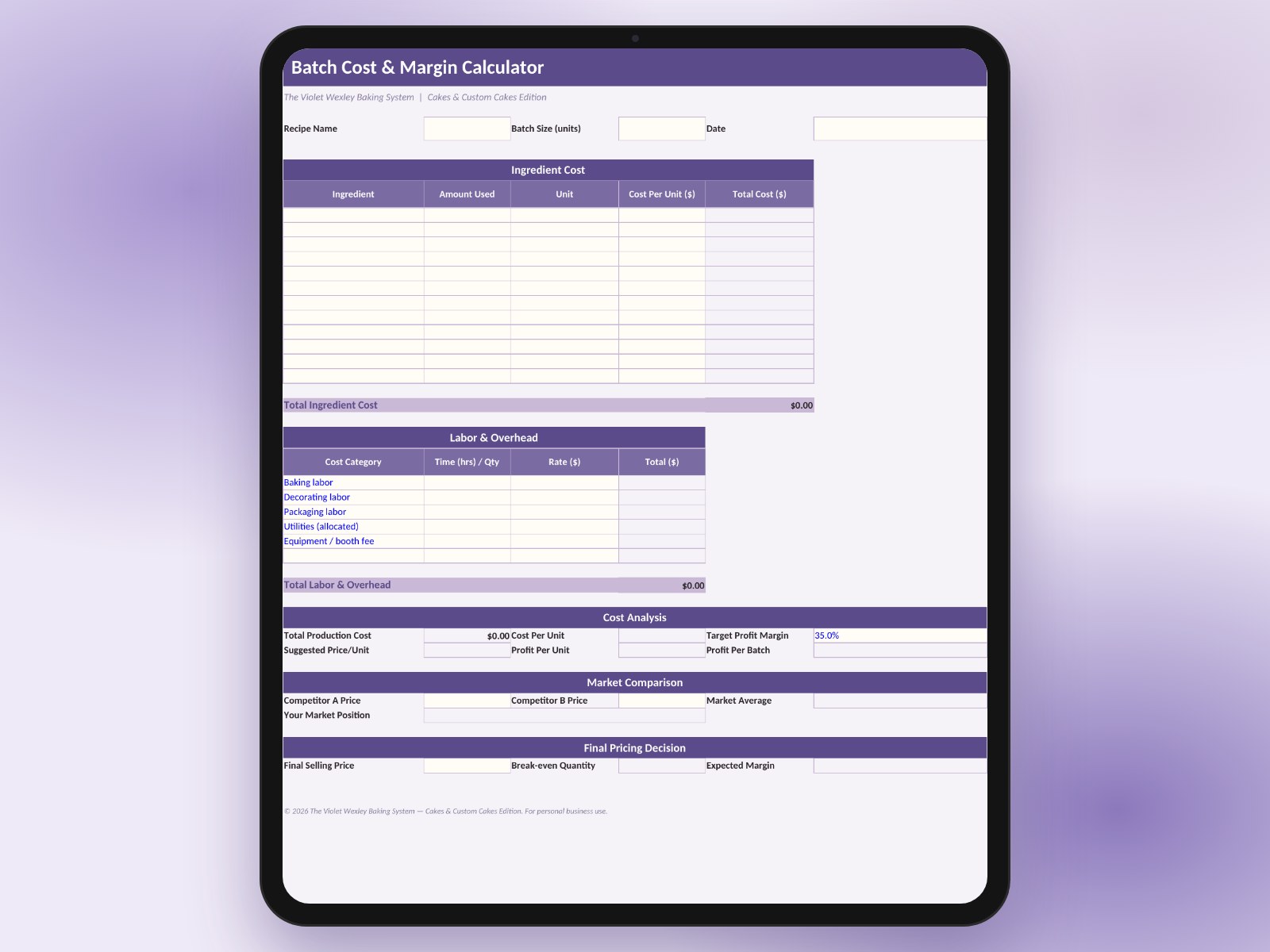 Batch Cost & Margin Calculator