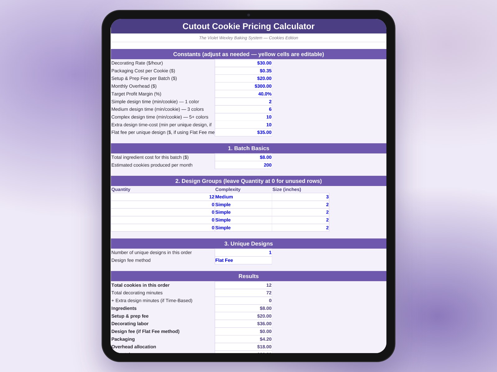 Cutout Cookie Pricing Calculator