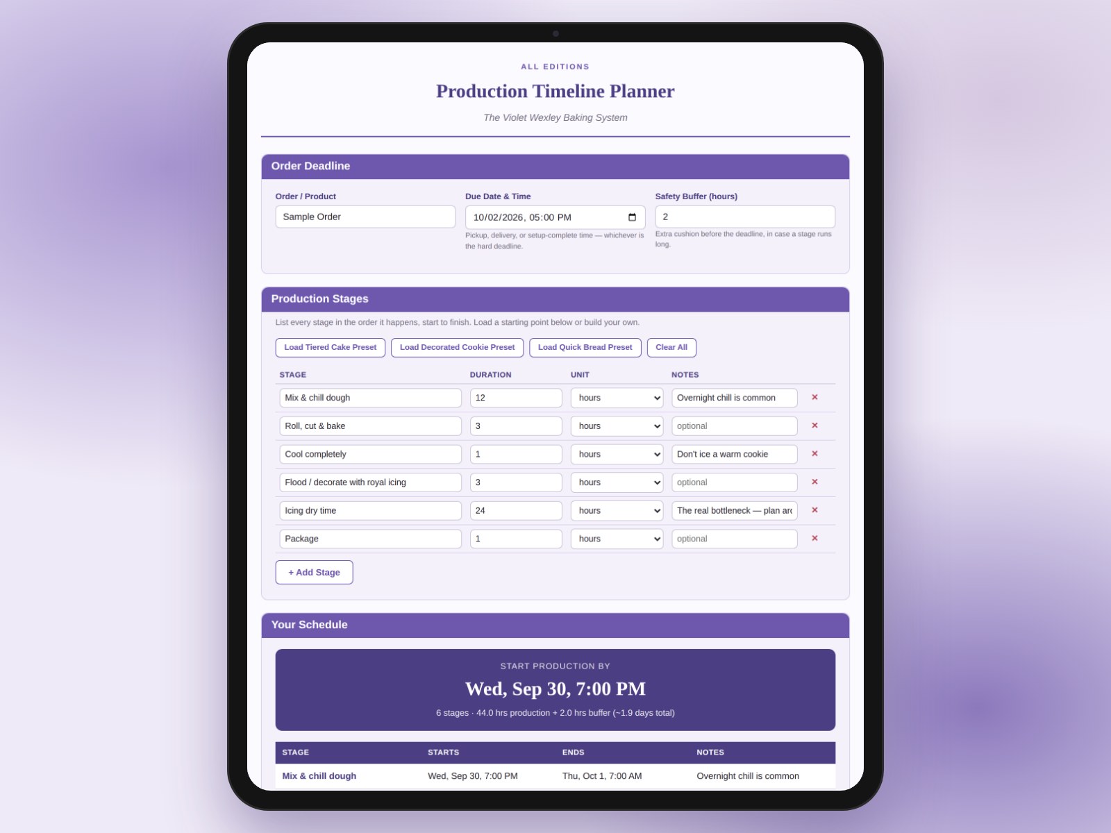 Production Timeline Planner