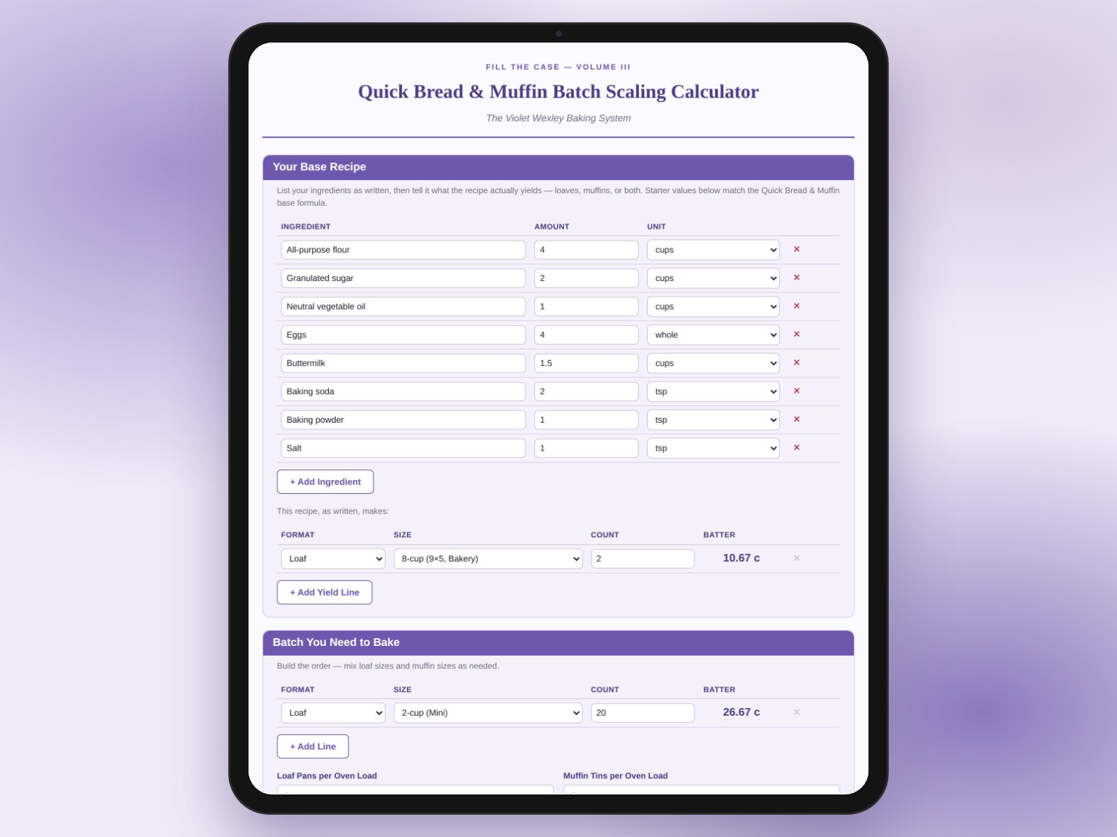 Quick Bread & Muffin Batch Scaling Calculator