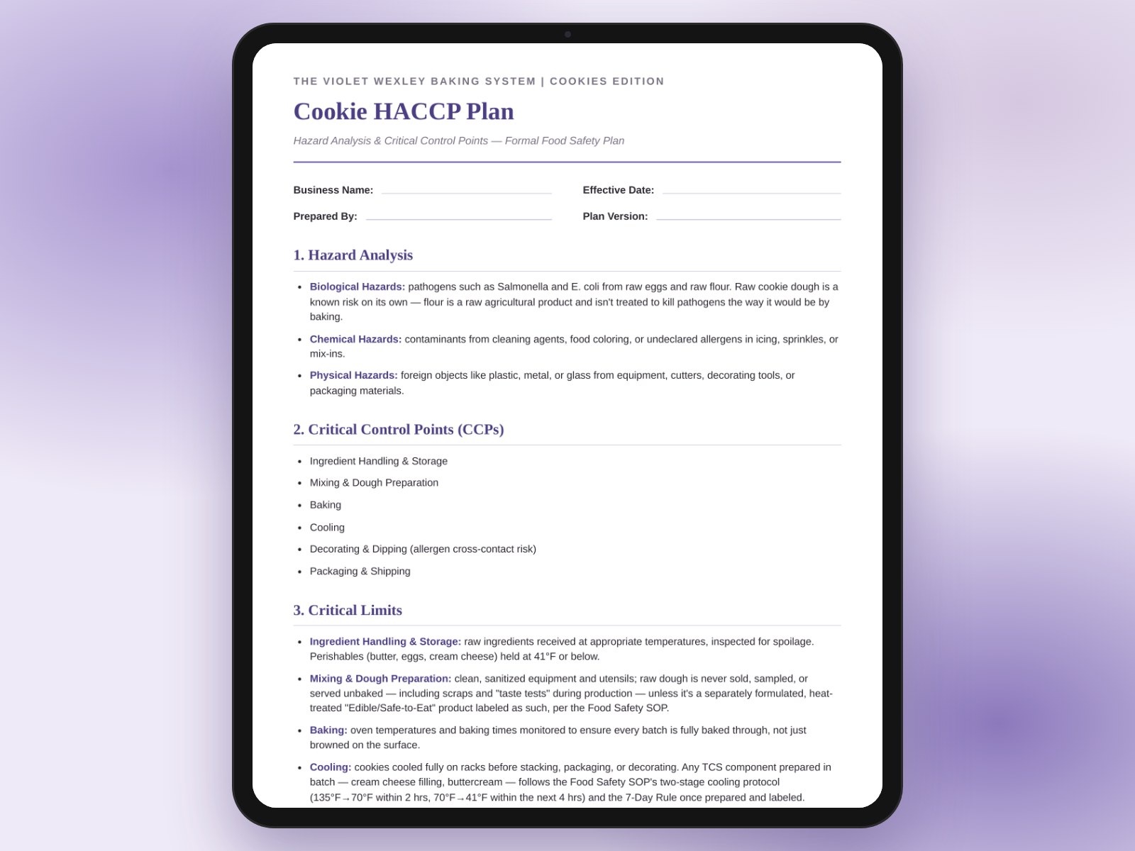 Cookie HACCP Plan