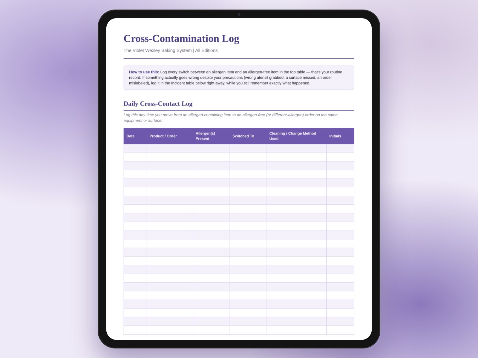 Cross-Contamination Log