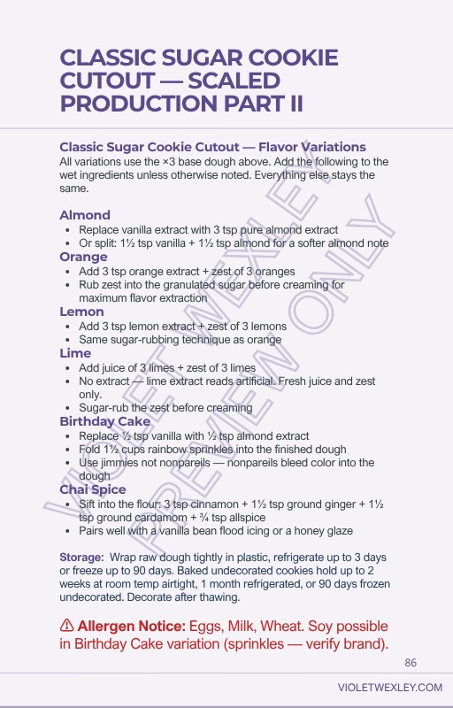 Cookie Book preview — Classic Sugar Cookie Cutout recipe, scaled production